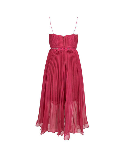 Fuchsia pleated chiffon hot sale midi dress